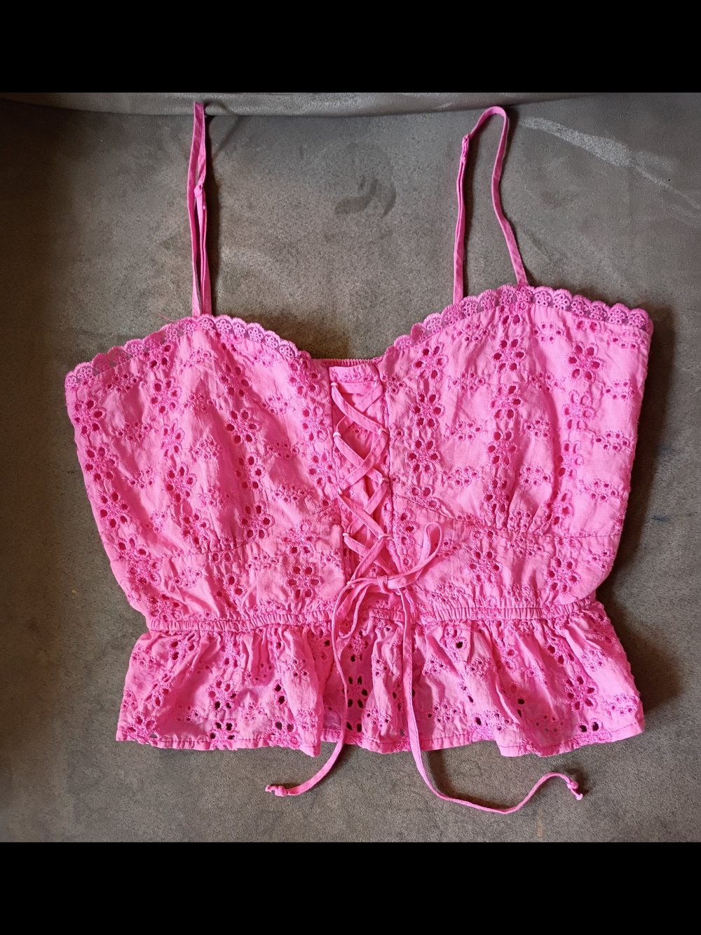 Alter'd State Pink Smocked Eyelet Ruffle Cami Medium